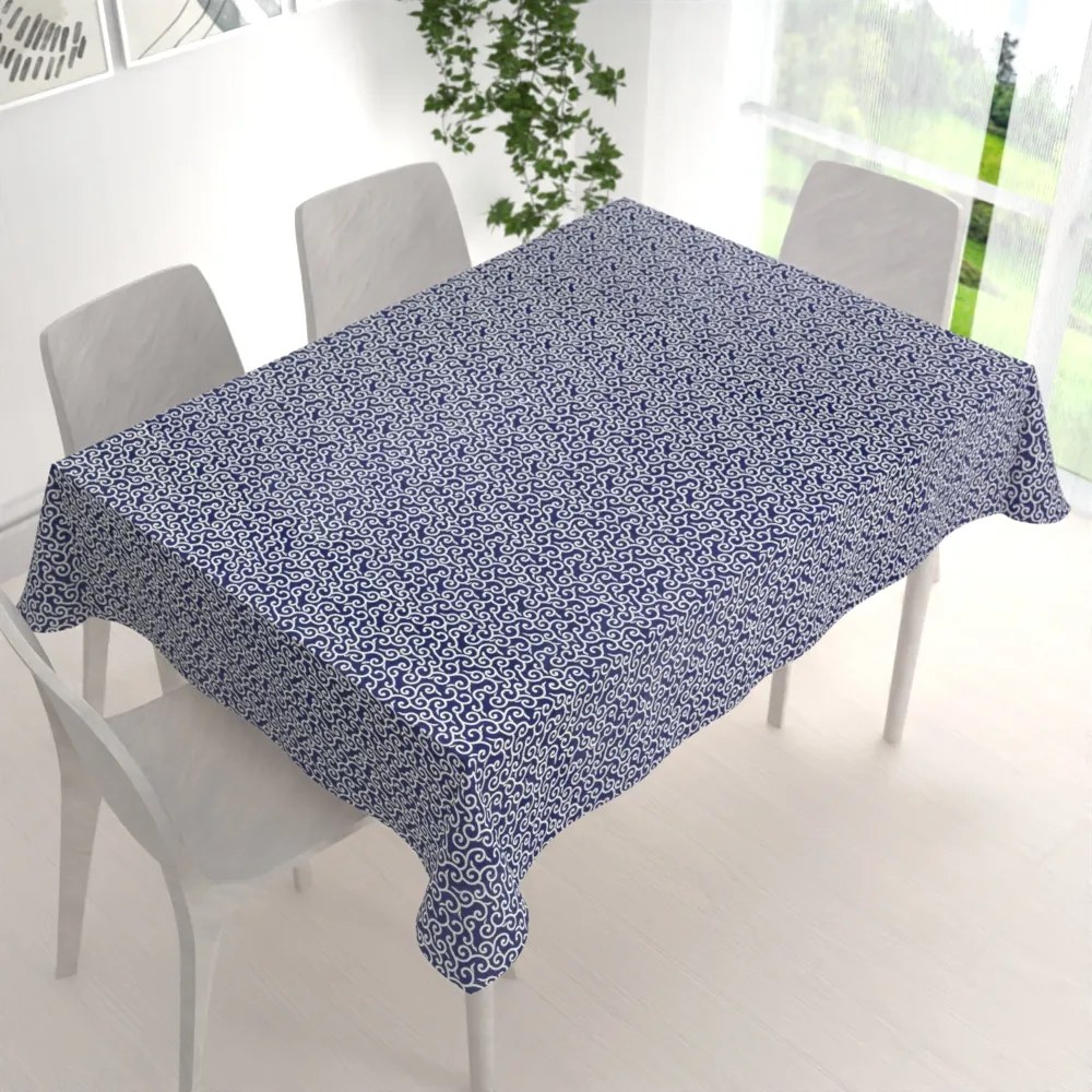 Biante Bavlnený obdĺžnikový obrus Sandra SA-257 Ornamenty na tmavo modrom 50x100 cm