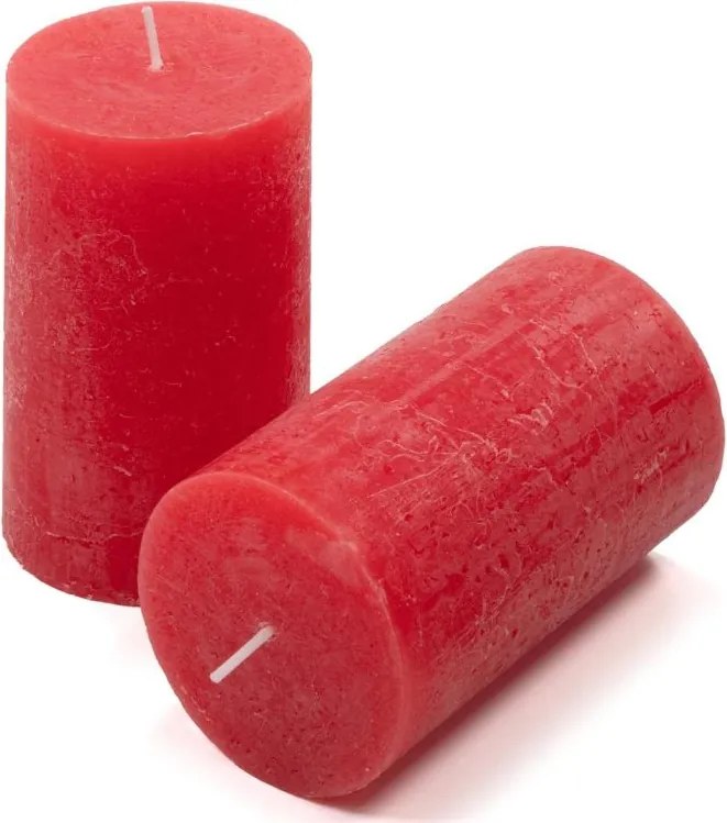 Červená parafínová sviečka rustikálna 11,5 cm, 40h, sada 6kk