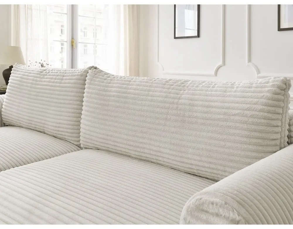 Krémová menčestrová rozkladacia rohová pohovka (ľavý roh) Lucien – Bobochic Paris