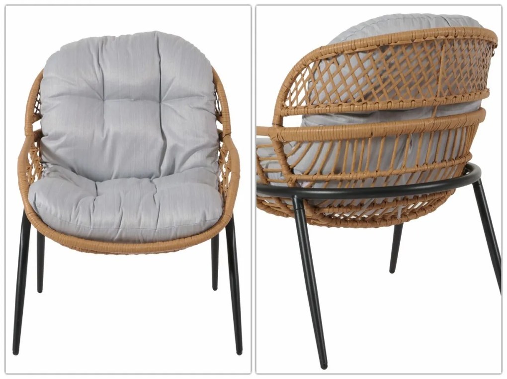 Súprava 2 kresielok a stolíka HWC-N33 - prírodná farba, čalúnenie svetlosivá