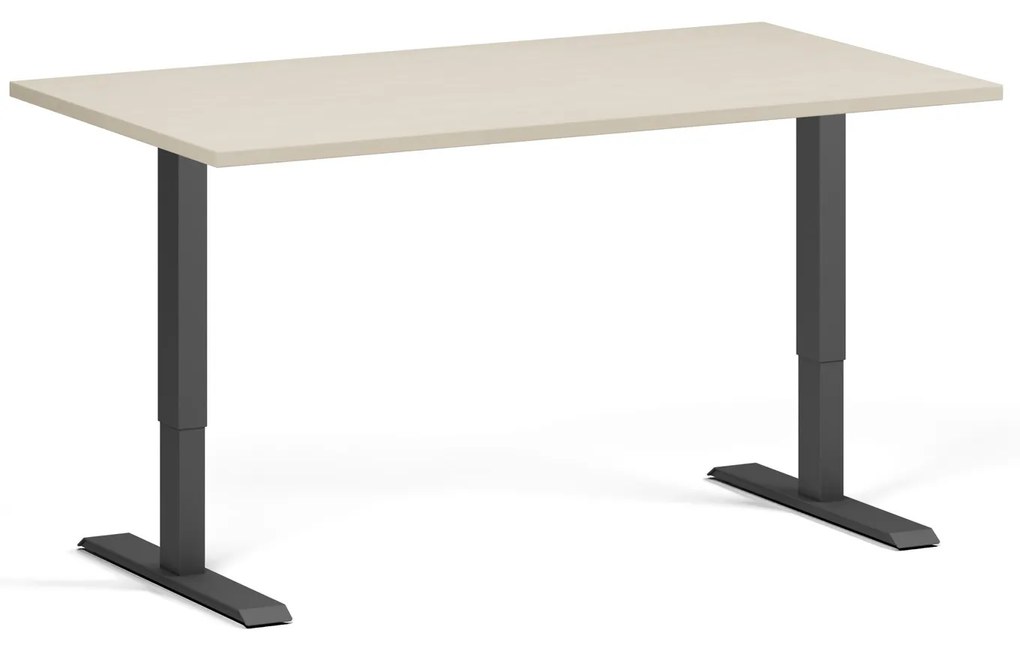 Výškovo nastaviteľný stôl, 140x80 cm, 1 motor, čierna podnož, breza