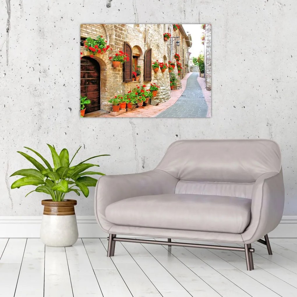 Sklenený obraz - Malebná Talianska ulička (70x50 cm)
