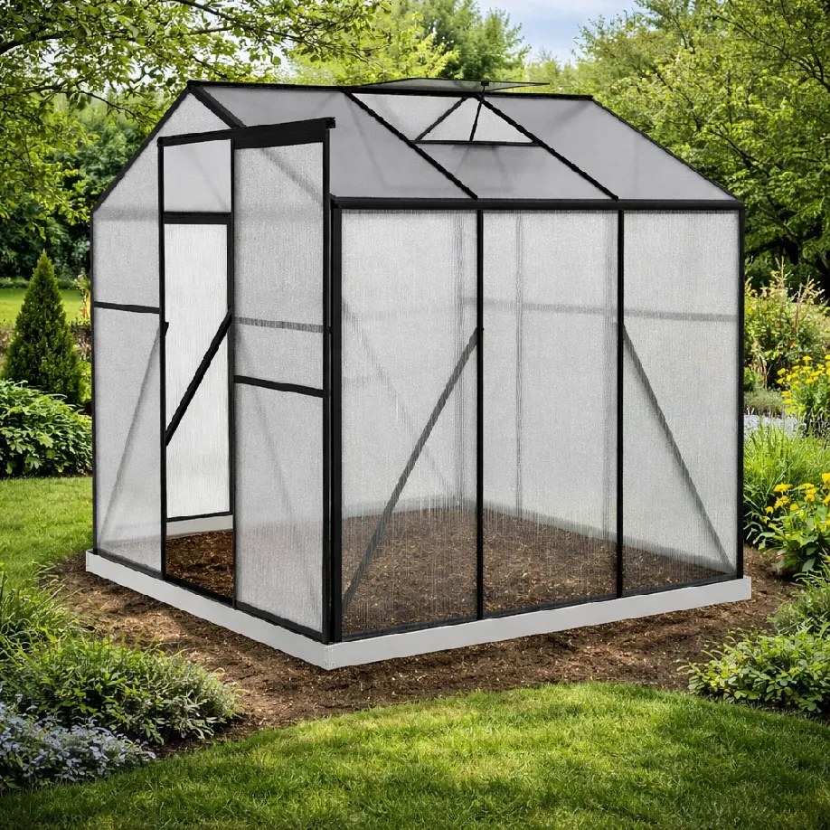 Skleník so základňou BestBerg BBGH-606B / 3,61 m² / 190 × 190 × 194 cm / čierna
