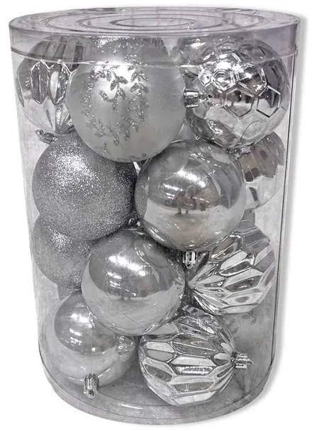 DECOLED Sada vianočných ozdôb strieborné plastové gule 8 cm, balenie 20 ks