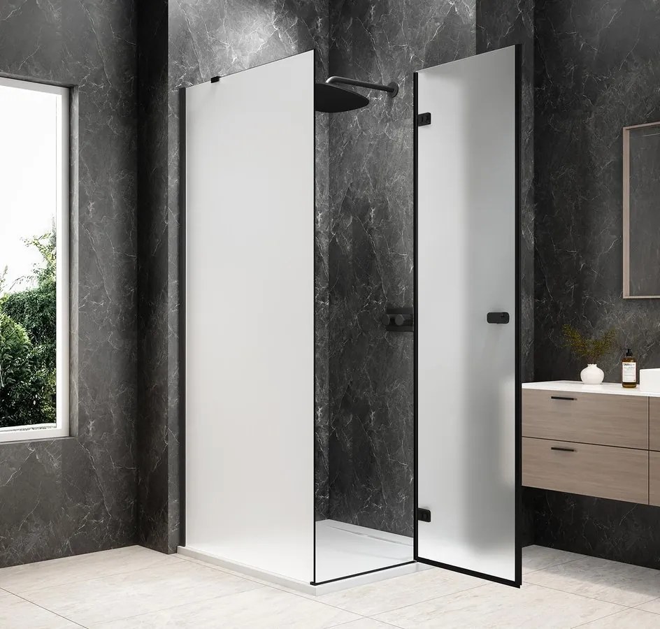 Polysan Polysan, GLOBE BLACK štvorcová sprchová zástena 900x900mm, matné sklo, pravé, GB1090-3315MRB