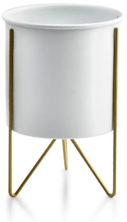 DekorStyle Kvetináč na stojane Swen Cylindre 23 cm biely / zlatý