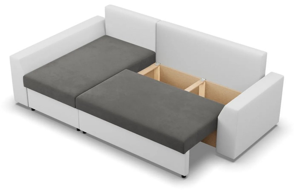 Rohová rozkladacia sedacia súprava PAUL látka v kombinácii s eko-kožou Ľavá Sivá/biela II