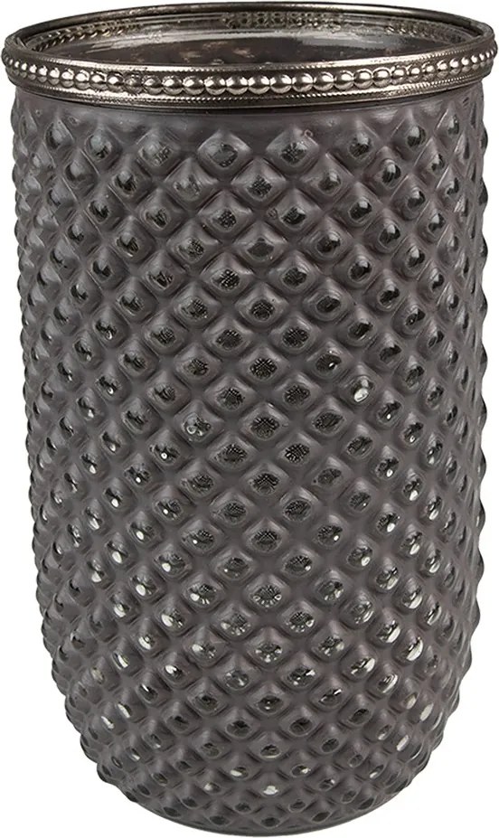 Šedý sklenený svietnik na čajovú sviečku so ozdobným lemom - Ø10*17 cm