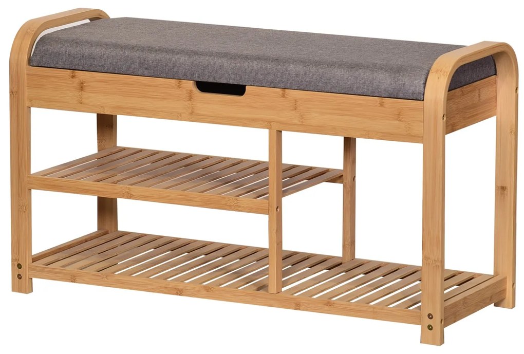 BAMBOO skrinka na topánky so sedákom, šedá