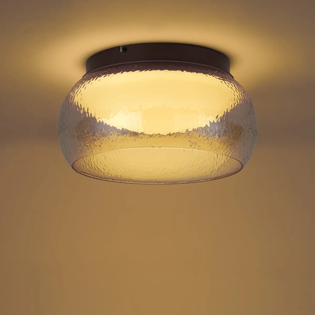 Stropná lampa v štýle Art Deco hnedá s jantárovým sklom vrátane LED 3-stupňovo stmievateľná - Thimble
