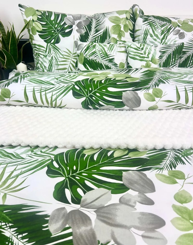 Obliečky Maurícius 140x200 / 70x90 cm – 100% bavlna, tropický vzor s palmami a monsterou, zips