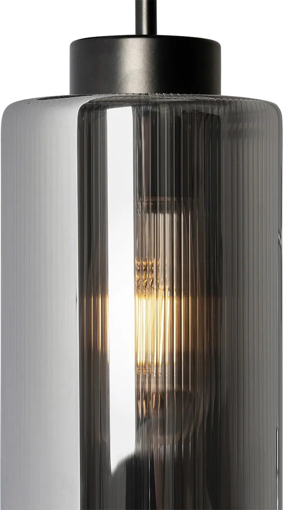 Art Deco nástenná lampa čierna s dymovým sklom - Laura