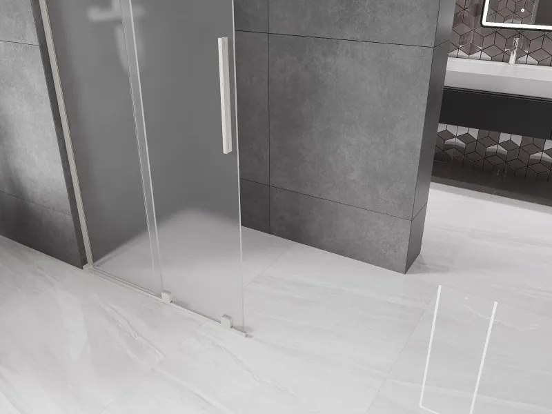 Mexen Velar L, posuvná sprchová zástena Walk-in 90 x 200 cm, 8mm sklo námraza, brúsená oceľ, 871-090-003-33-97