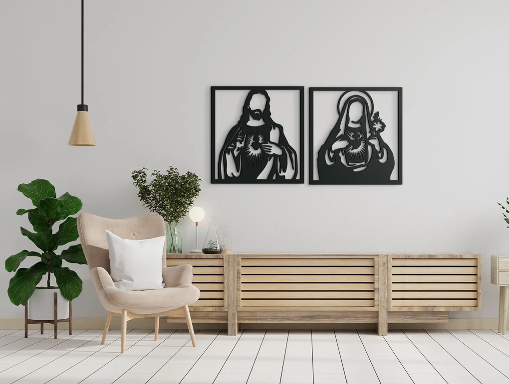 drevko Dvojdielny obraz Srdce Ježiša a Srdce Márie Rozmer obrazu: 33 x 65 cm, Farba dekorácie: Čierna