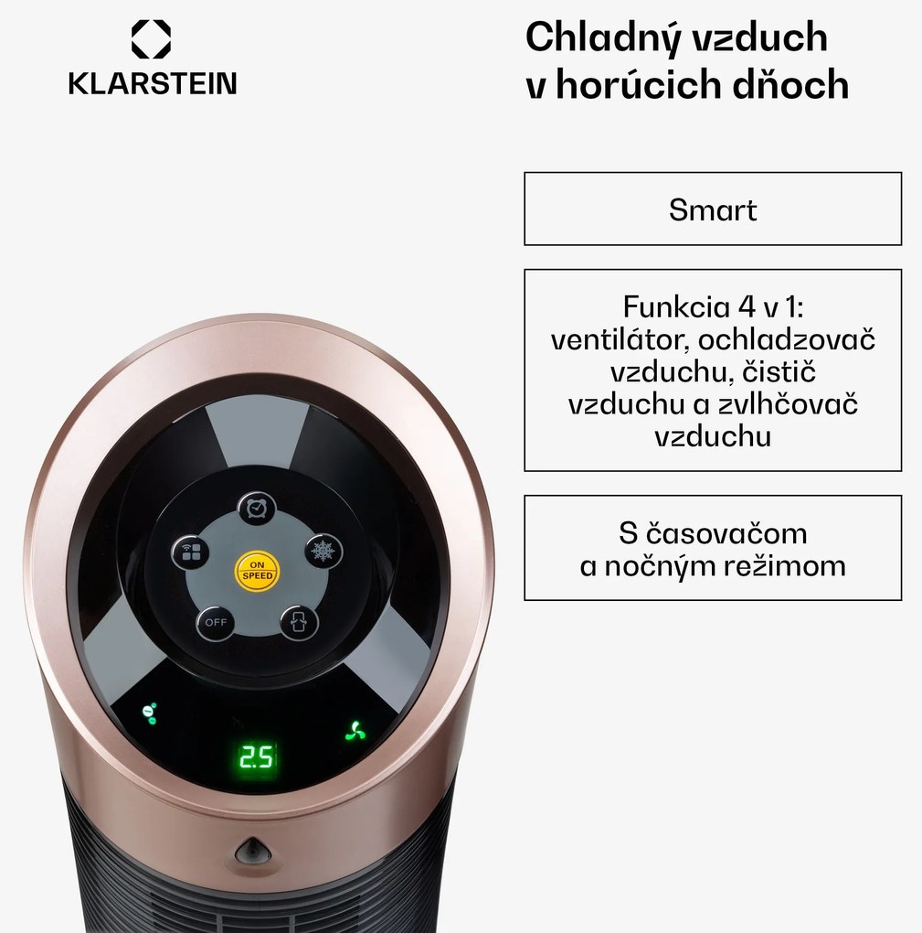 Klarstein Skyscraper Ice Smart, 4-v-1 ochladzovač vzduchu, ventilátor, 210m³/h, WiFi, diaľkové ovládanie