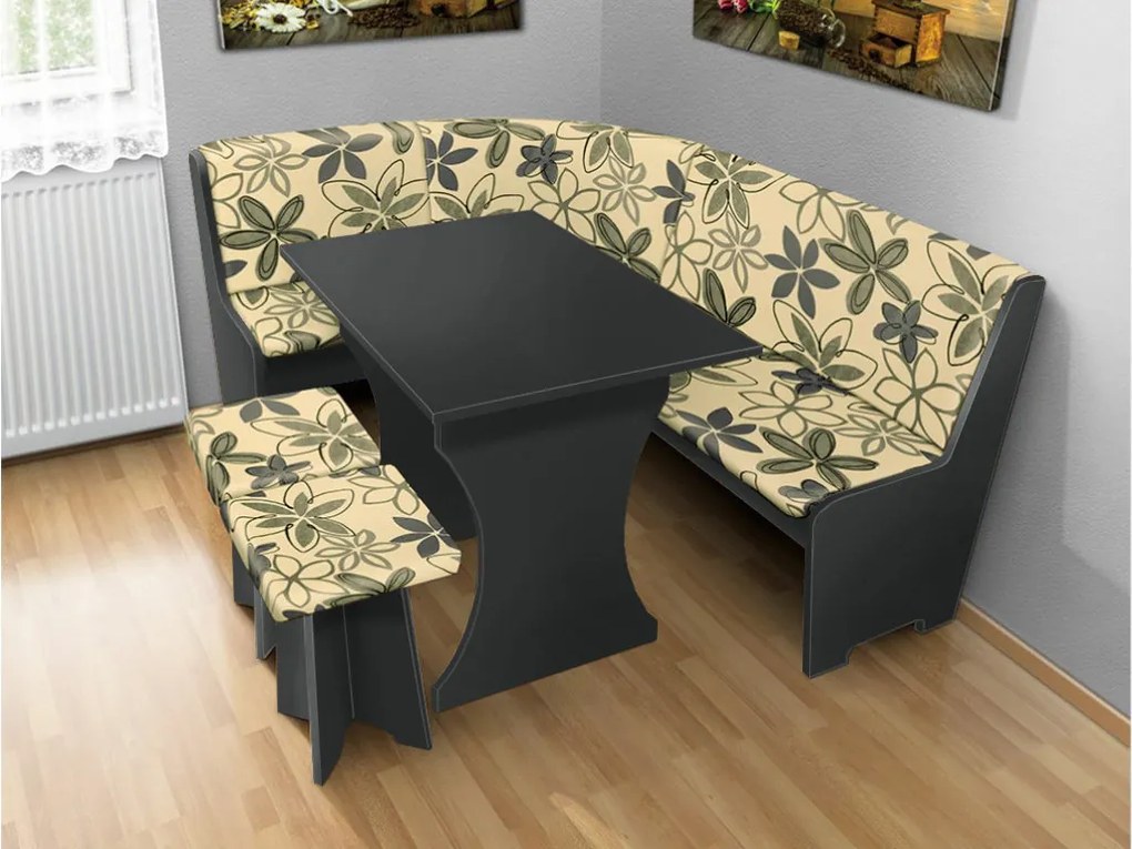 Nabytekmorava Jedálenská rohová lavica sa štokrlemi a stolom farba lamina: Antracit, čalúnenie vo farbe: Mega 017 bordo