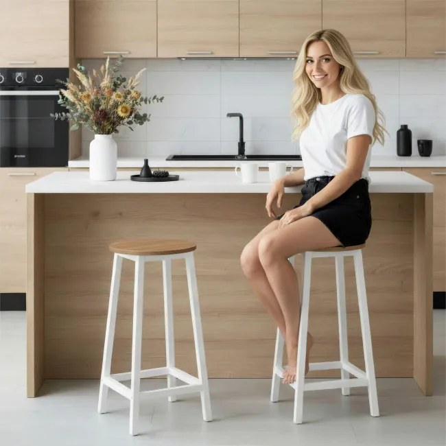 Barová stolička FLINT dub / biele nohy