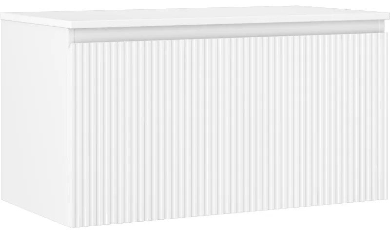 Mexen Rivel, kúpeľňová skrinka 90 cm s hornou časťou, 1 zásuvka, drážkovaná, biela matná, 91A20-09047-1-BFC01