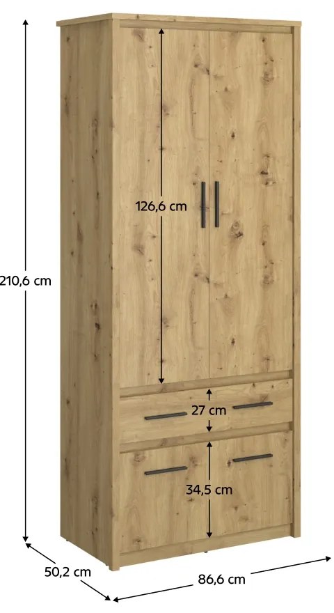 Šatníková skriňa IRON (dub artisan). Vlastná spoľahlivá doprava až k Vám domov. 1091658