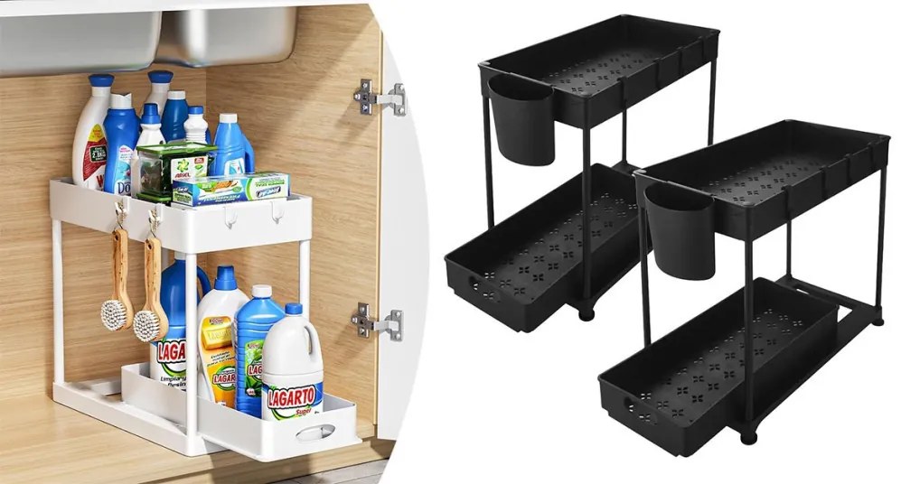 2-úrovňový stojan pod drez 2ks, rôzne farby, čierny