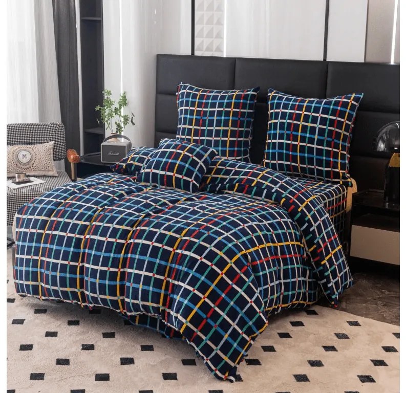 Mikroplyšové obliečky GRID tmavo modré Rozmer obliečky: 2 ks 70 x 90 cm | 200 x 220 cm