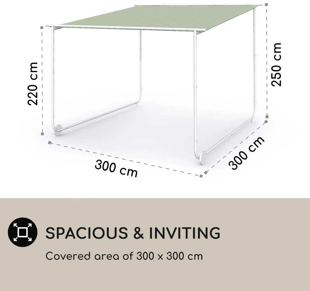 Blumfeldt Nantes, pergola, slnečná strieška, 3 x 3 m, polyester, oceľový rám, UV 50+, podlahové kolieska
