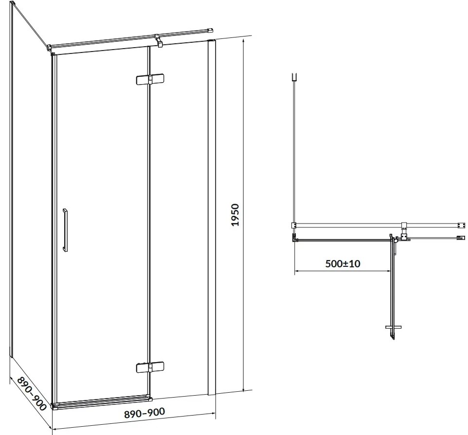 Cersanit Jota, rohový sprchovací kút 90 (dvere pravé) x 90 (stena) x 195 cm, 6mm číre sklo, čierny profil, S160-004
