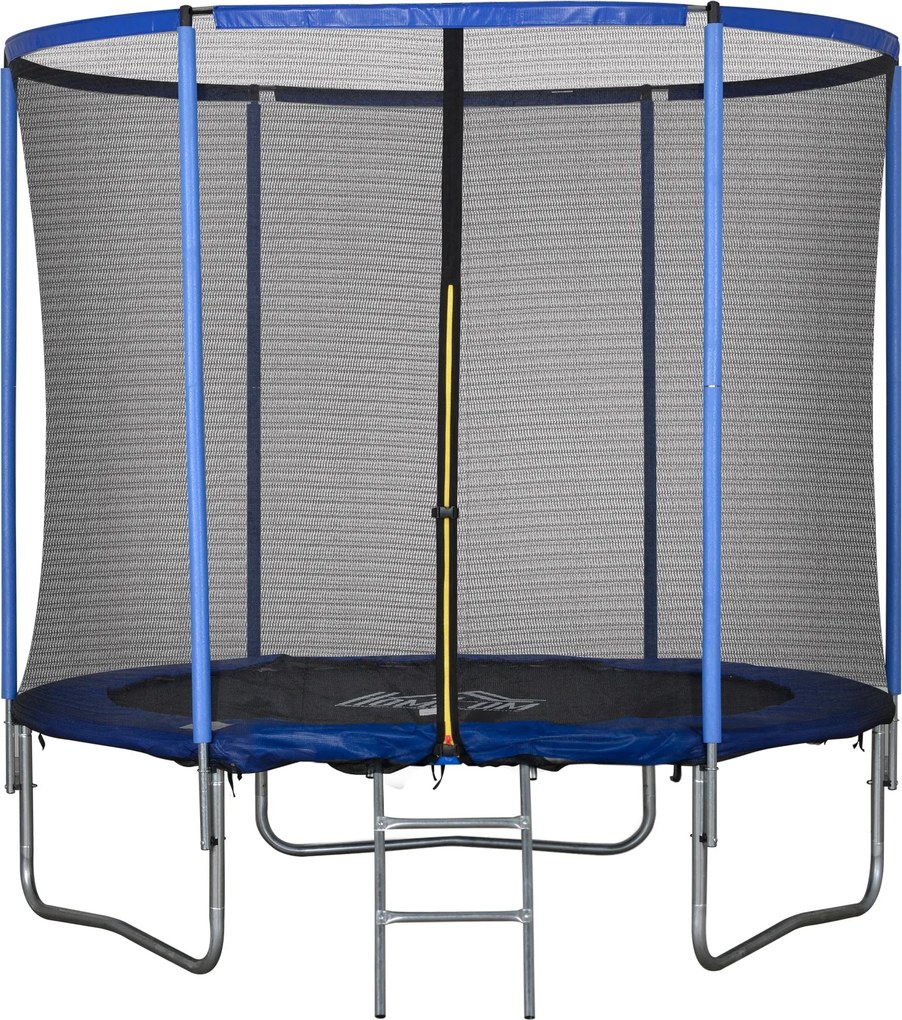 HOMCOM Externý Trampolína, Elastická Plocha pre Deti a Dospelých do Záhrady so Sieťou, Rebríkom a Polstrovaným Okrajom, Záhradné a Domáce Hry, Ø244x24