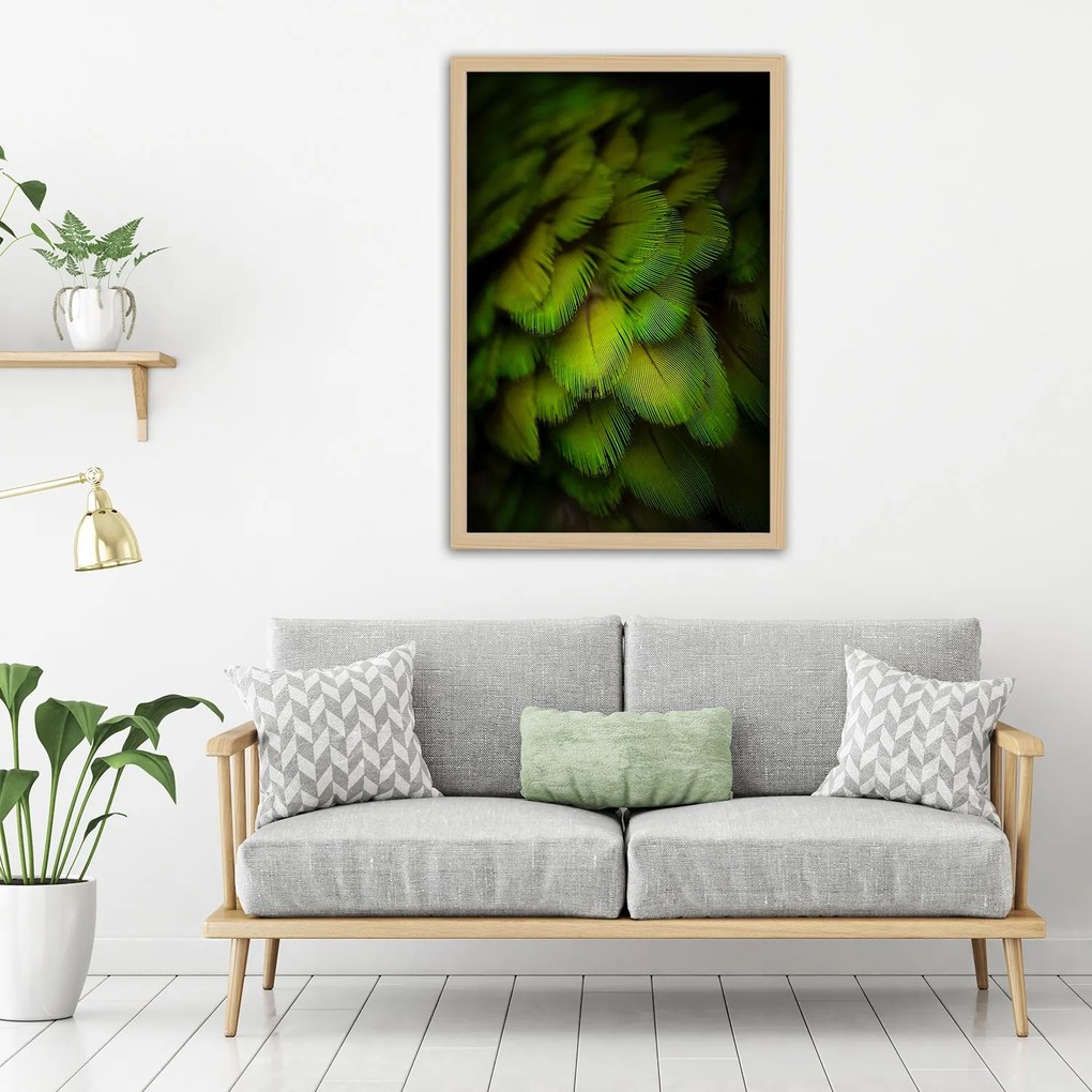 Gario Plagát Abstrakt zo zeleného peria Farba rámu: Čierna, Rozmery: 70 x 100 cm