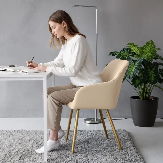 Sada šiestich jedálenských stoličiek ESTELLE zamatové, béžové / zlaté nohy (6 ks)