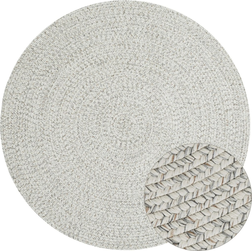 Hanse Home, Kusový koberec Braided 105553 Light Melange kruh – na von aj na doma, 150x150 (priemer) kruh, biela, chodba / predsieň