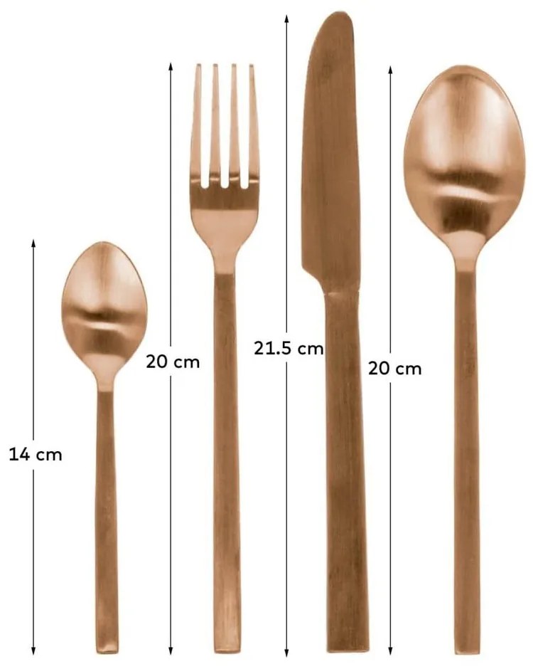 Antikoro príbor 16 ks v medenej farbe Kelda – Kave Home