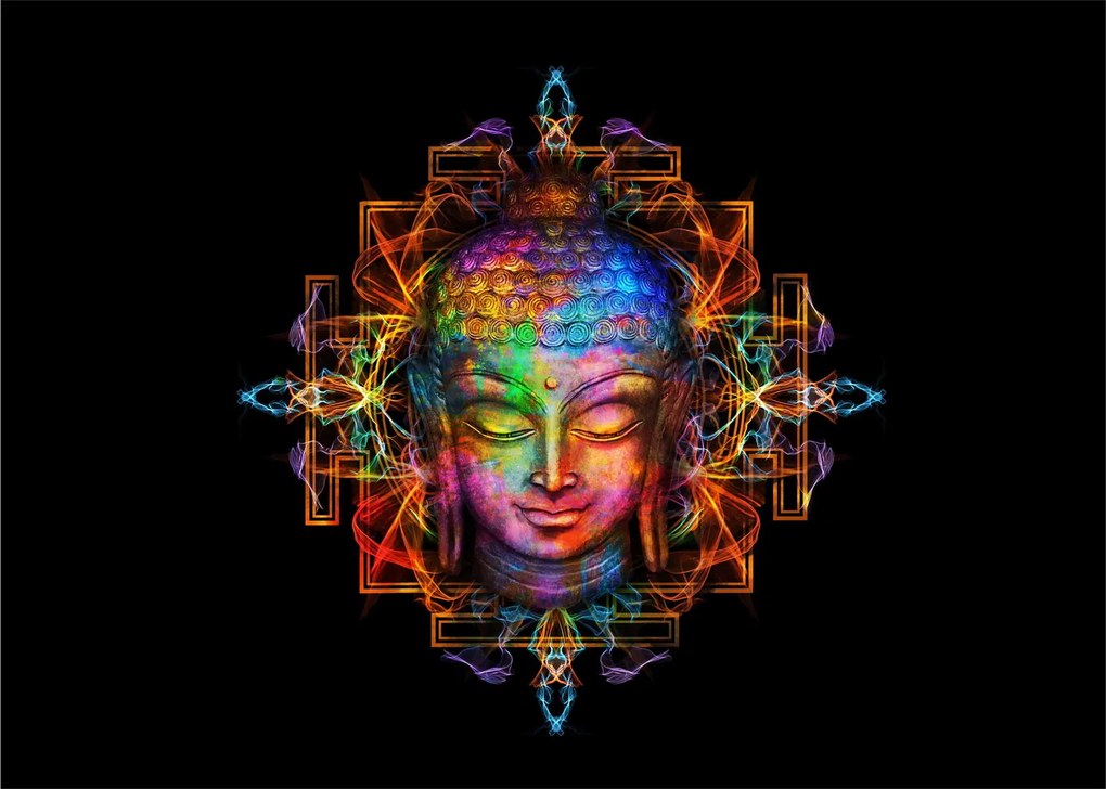Sklenený obraz - Busta Budhu v neónových farbách (70x50 cm)