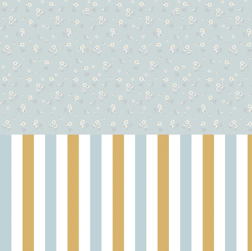 Tapeta harmanček modrá s farebnými pruhmi 280×100 cm