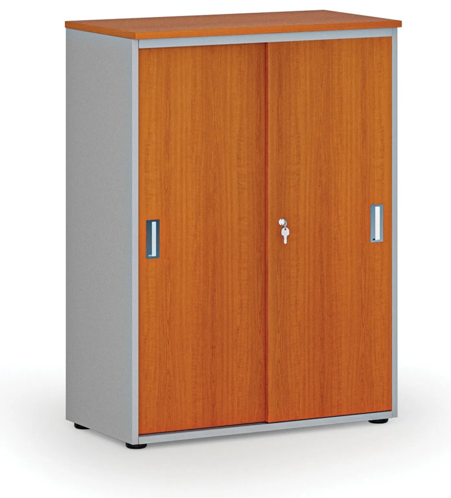 Kancelárska skriňa so zasúvacími dverami PRIMO GRAY, 800 x 420 x 1087 mm, sivá/čerešňa