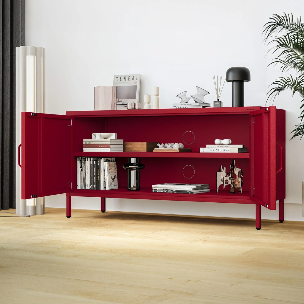TV skrinka kovová na nožičkách červená, 1150x595x400 mm: ROSA Modern