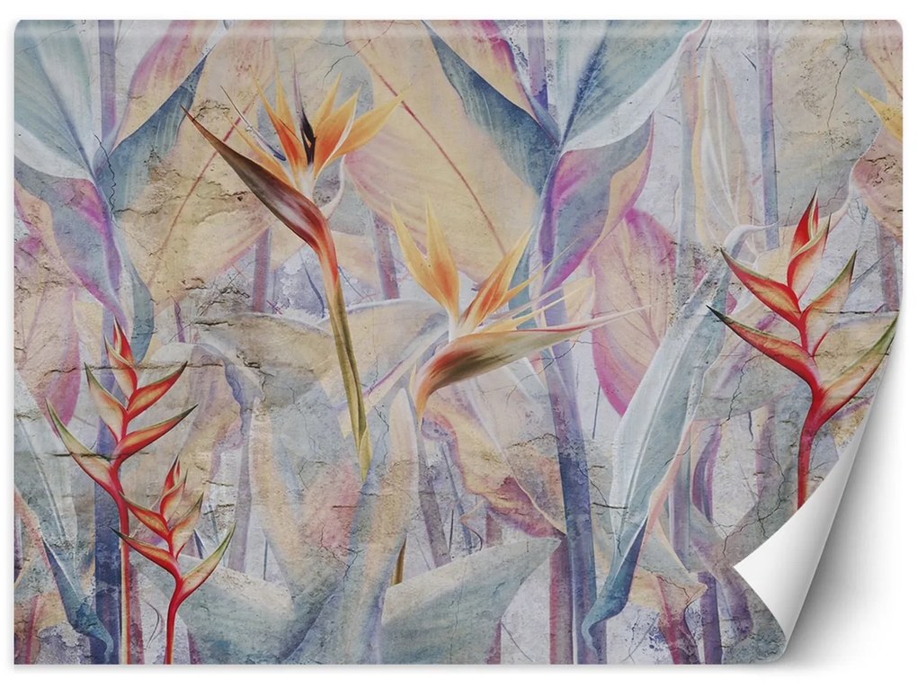 Gario Fototapeta Pastelové farebné listy na pozadí imitujúcom betón Materiál: Vliesová, Rozmery: 100 x 70 cm