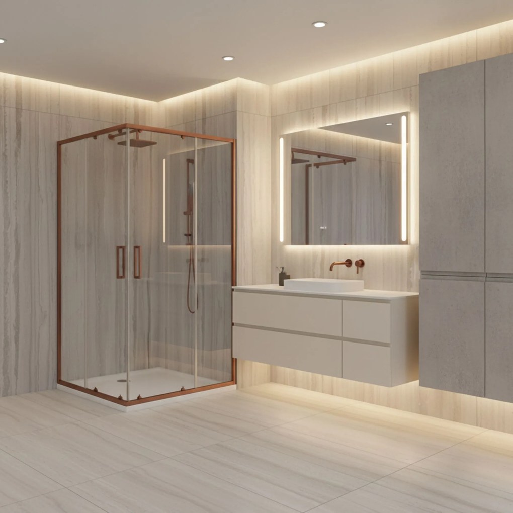 Obdĺžnikový sprchovací kút REA CITY 80x100 kartáčovaná meď - bez vaničky