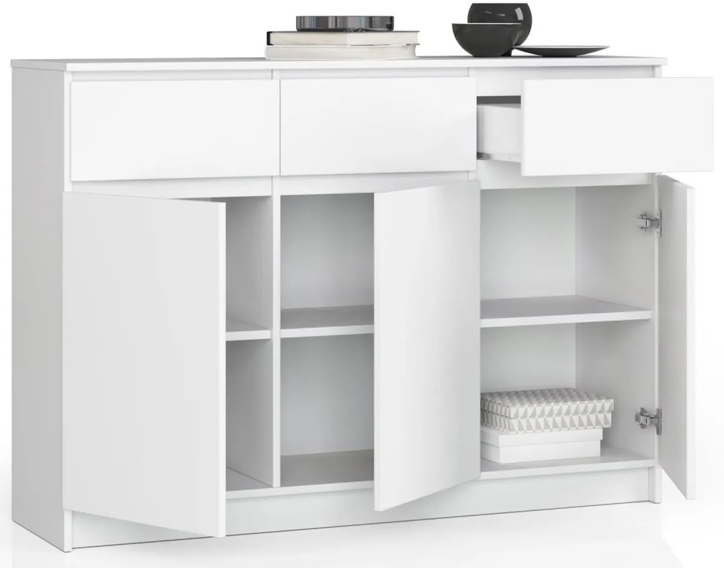 Komoda Karolína 140 cm 3 skrinky a 3 zásuvky biela