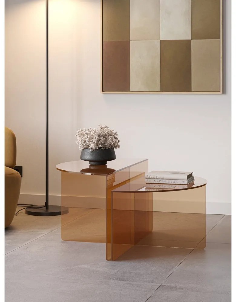 Hnedé sklenené okrúhle konferenčné stolíky v súprave 2 ks ø 80 cm Velta – MOME