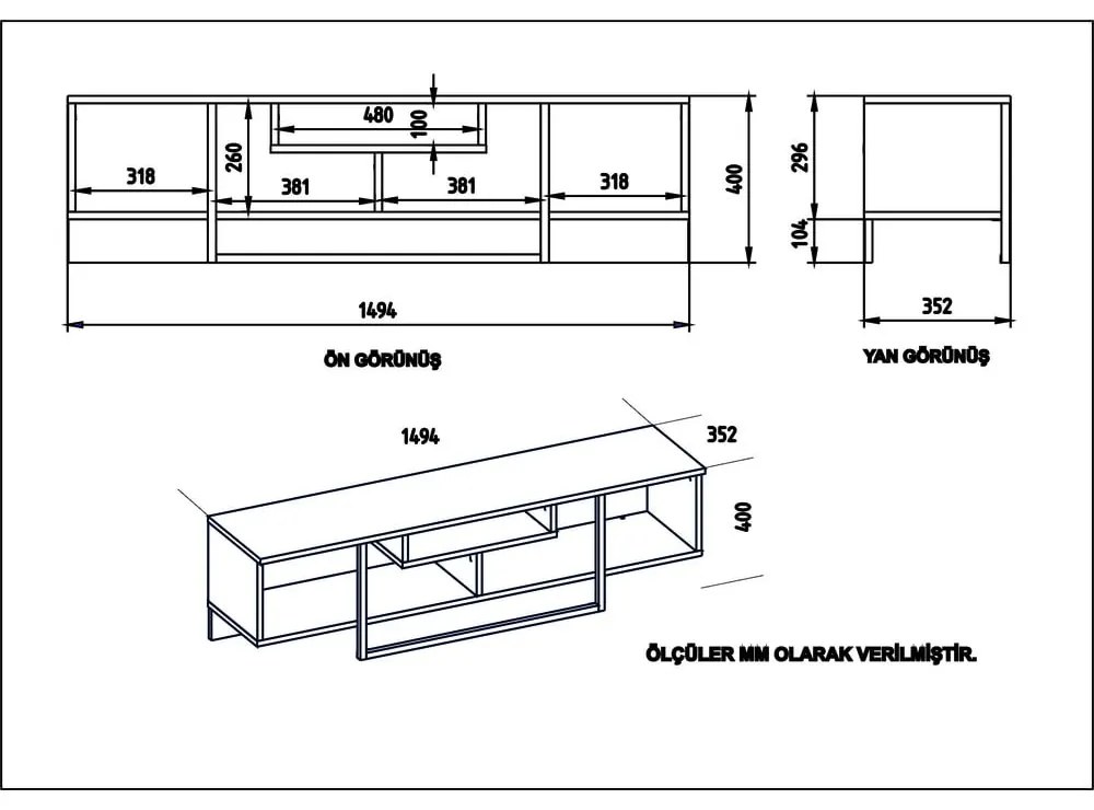 Biely TV stolík v dekore duba 149x40 cm Asal - Kalune Design