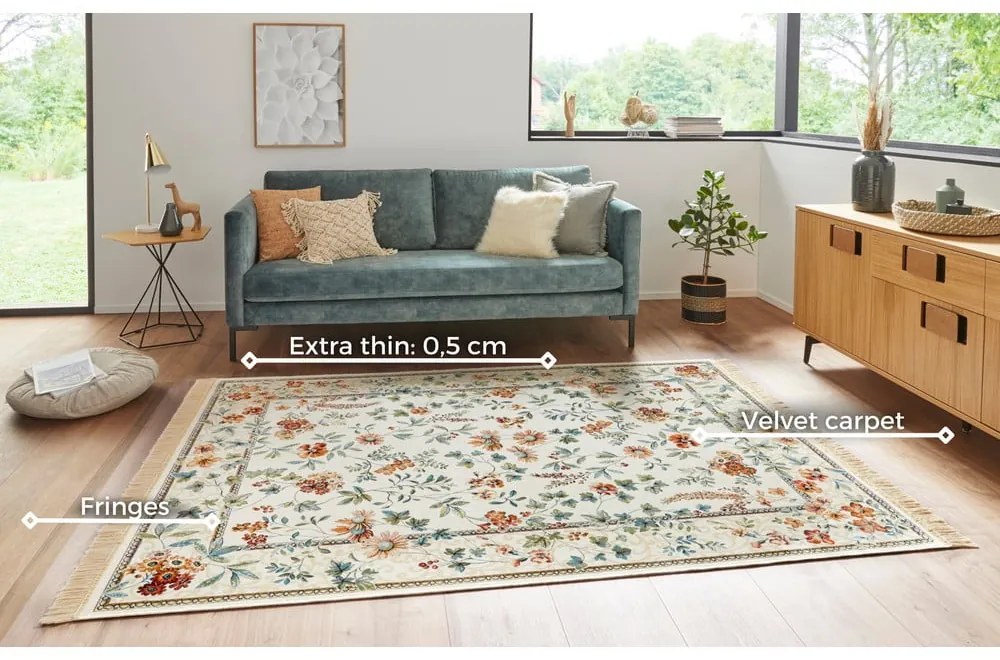 Krémový koberec z viskózy 135x195 cm Oriental Flowers – Nouristan