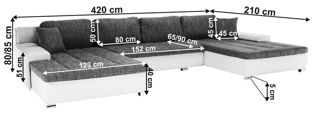 Rohová sedačka v tvare U Tolba (biela + sivá) (L). Vlastná spoľahlivá doprava až k Vám domov. 1034051