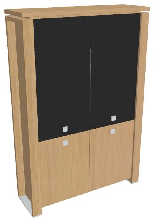 Vysoká skriňa Verno+ 140 x 46 x 210 cm, kombinované dvere, dub svetlý / čierna