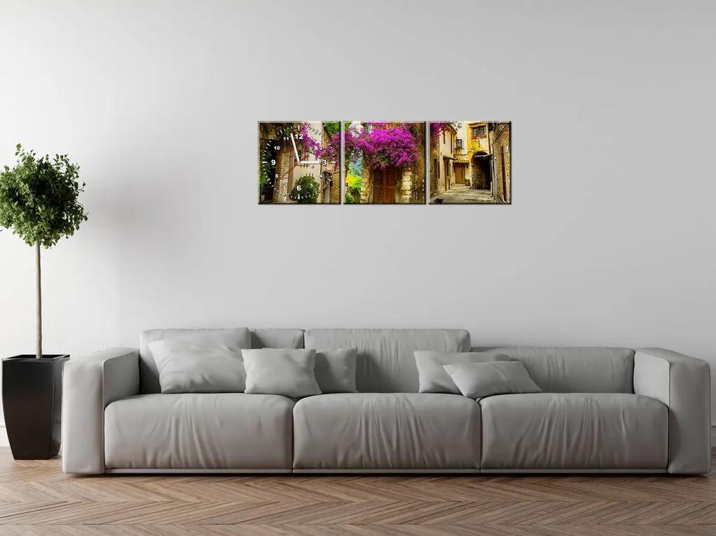 Gario Obraz s hodinami Staré mesto v Provensálsku - 3 dielny Rozmery: 90 x 30 cm
