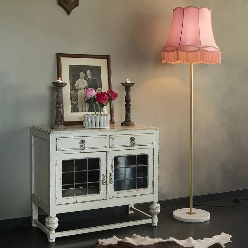 Retro stojaca lampa mosadz s tienidlom Granny ružové 45 cm - Kaso