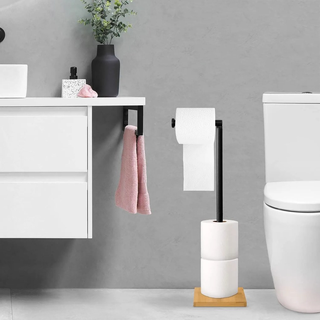 Tutumi Stojan na toaletný papier REA P70505 čierny/bambus