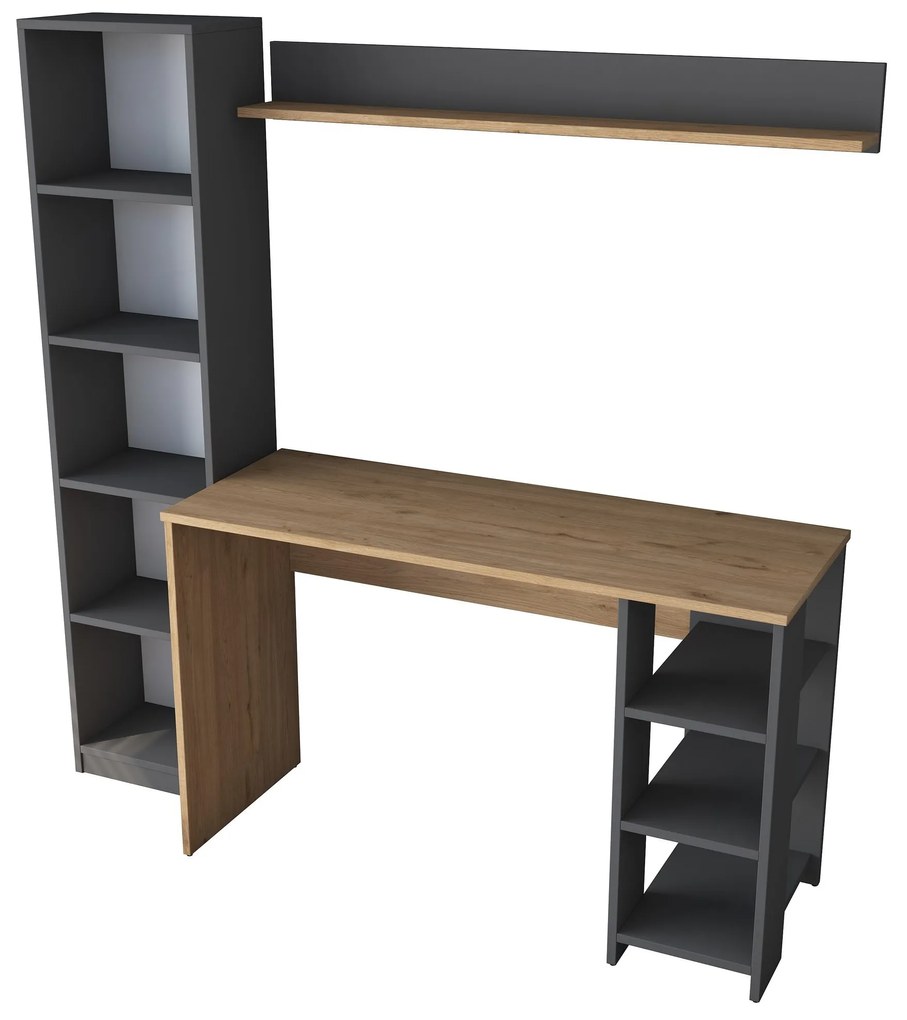 Moderná súprava Megis s písacím stolom, knižnicou a policou orech/antracit