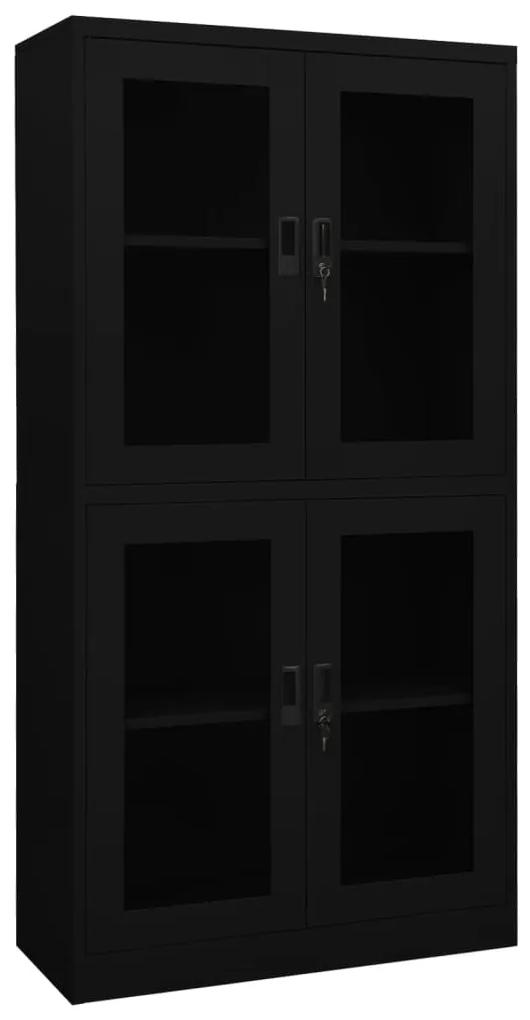 Kancelárska skriňa čierna 90x40x180 cm oceľ a tvrdené sklo