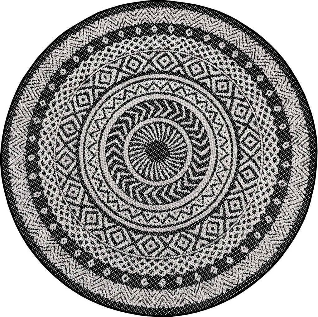 Hanse Home Collection koberce Kusový koberec Flatweave 104855 Black/Cream - 160x160 (průměr) kruh cm